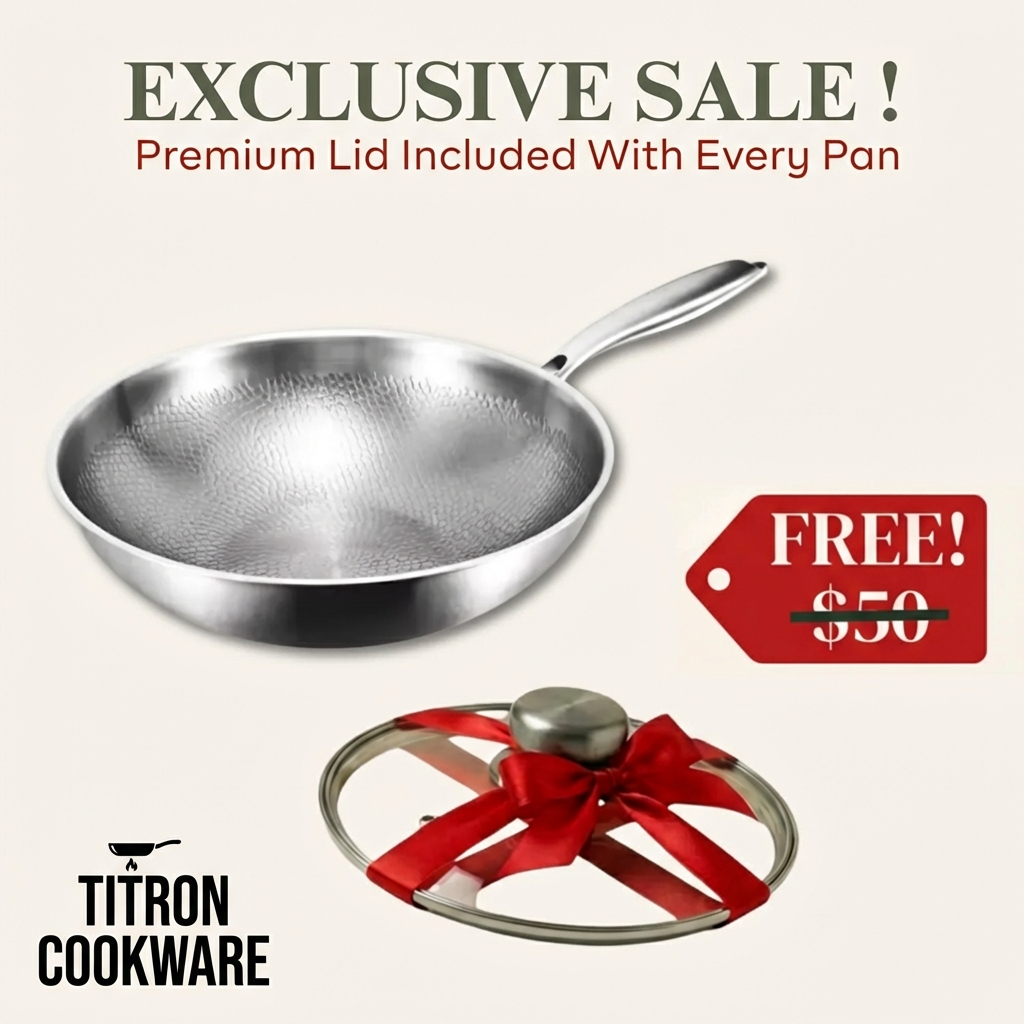 Titanium Wok Pan Flat Bottomed + FREE LID
