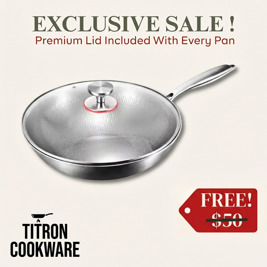 Titanium Wok Pan Flat Bottomed + FREE LID