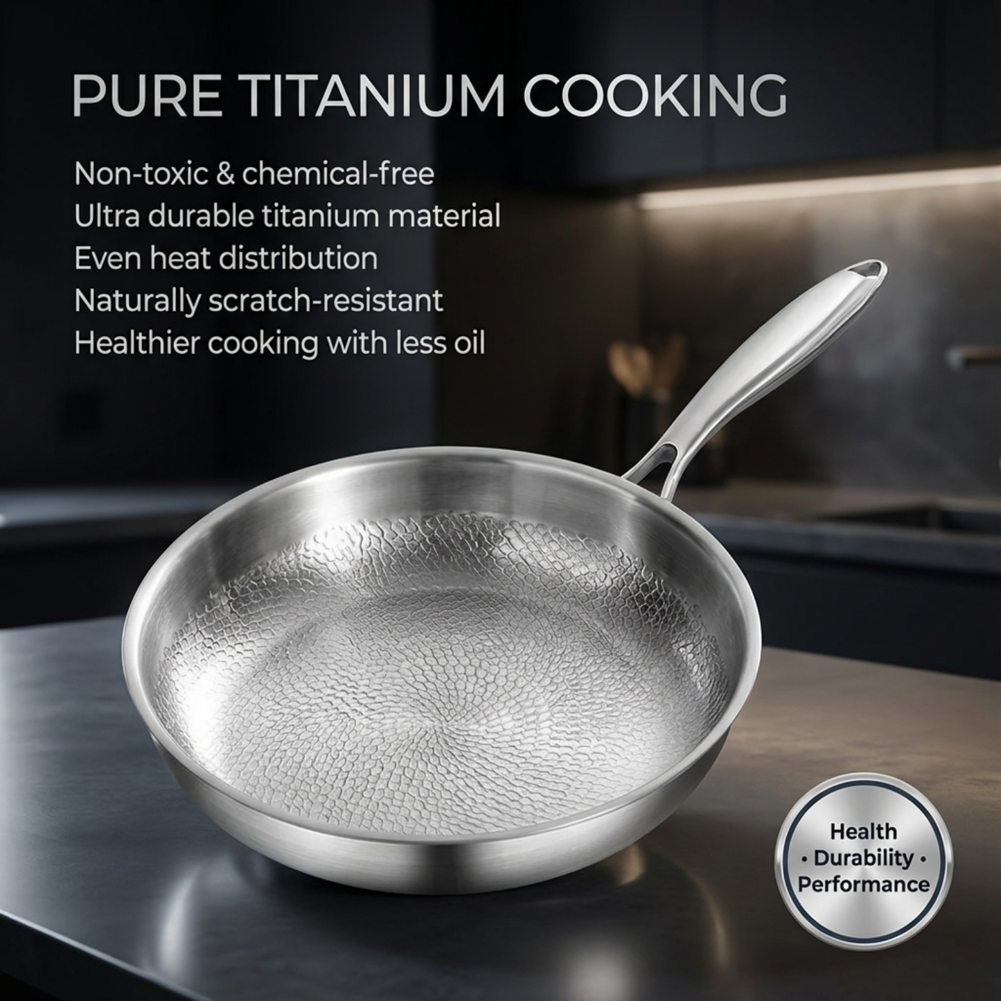 Titanium Wok Pan Flat Bottomed + FREE LID